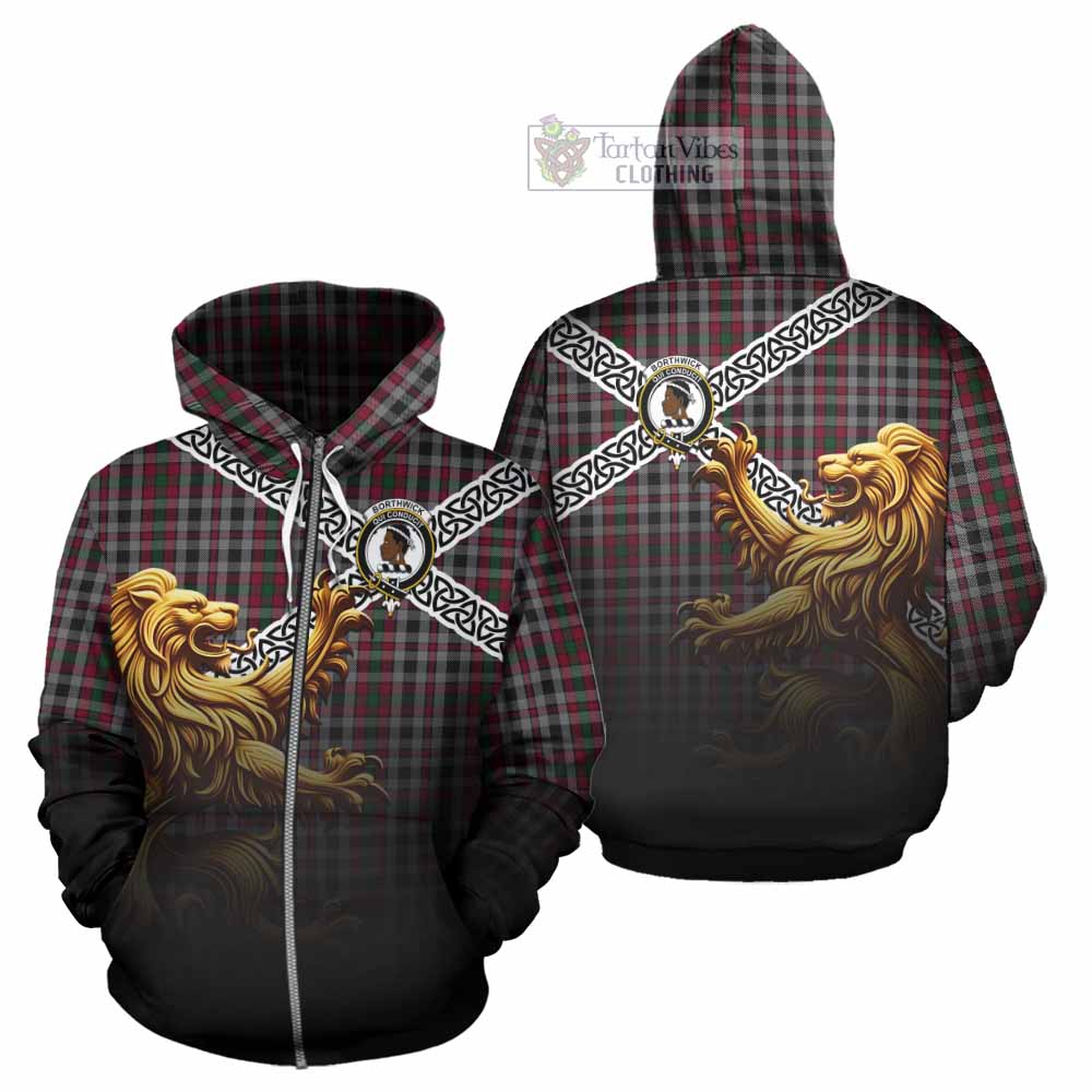 Borthwick Crest Tartan Hoodie with Golden Lion Emblem Celtic Style Zip Hoodie - Tartan Vibes Clothing