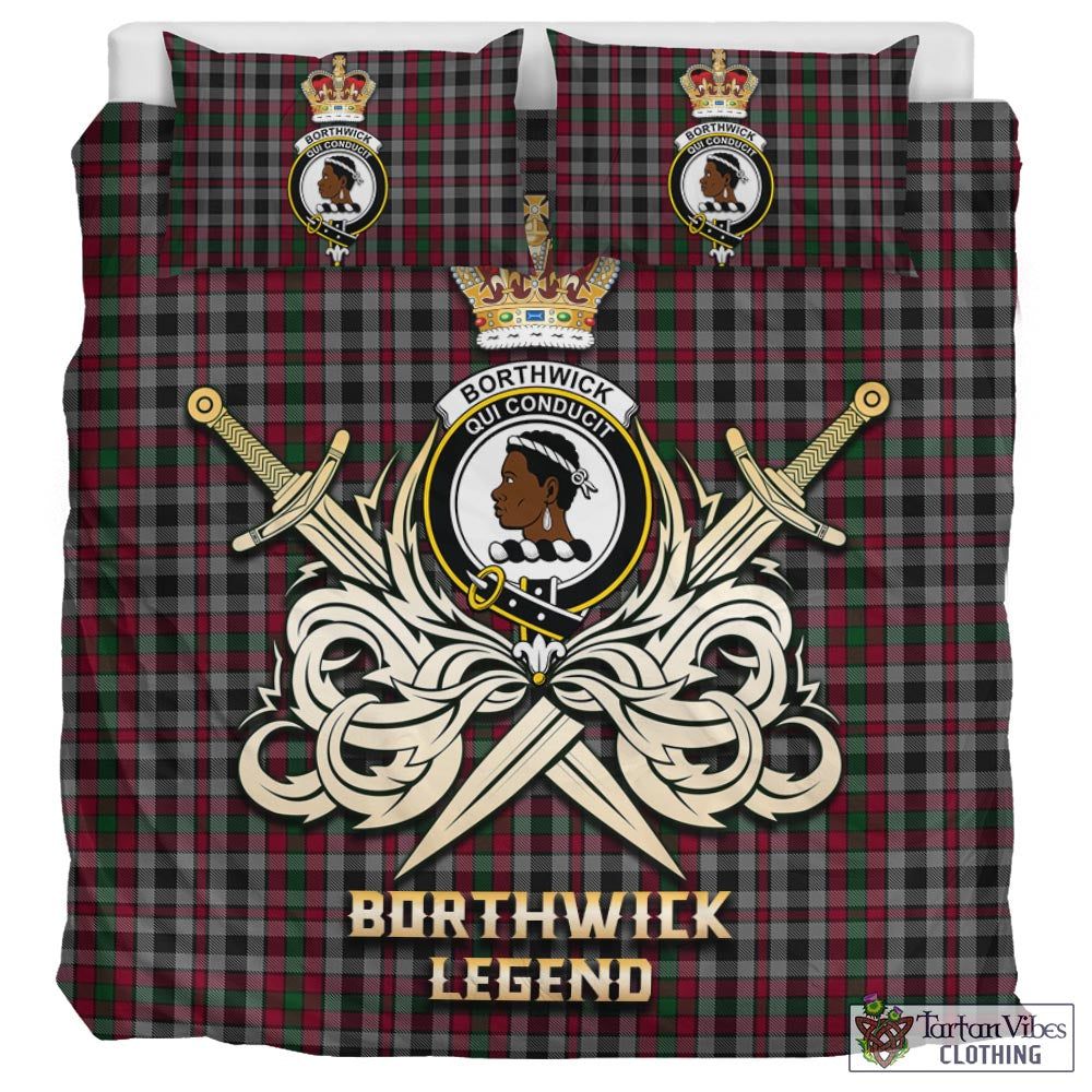 Tartan Vibes Clothing Borthwick Tartan Bedding Set with Clan Crest and the Golden Sword of Courageous Legacy