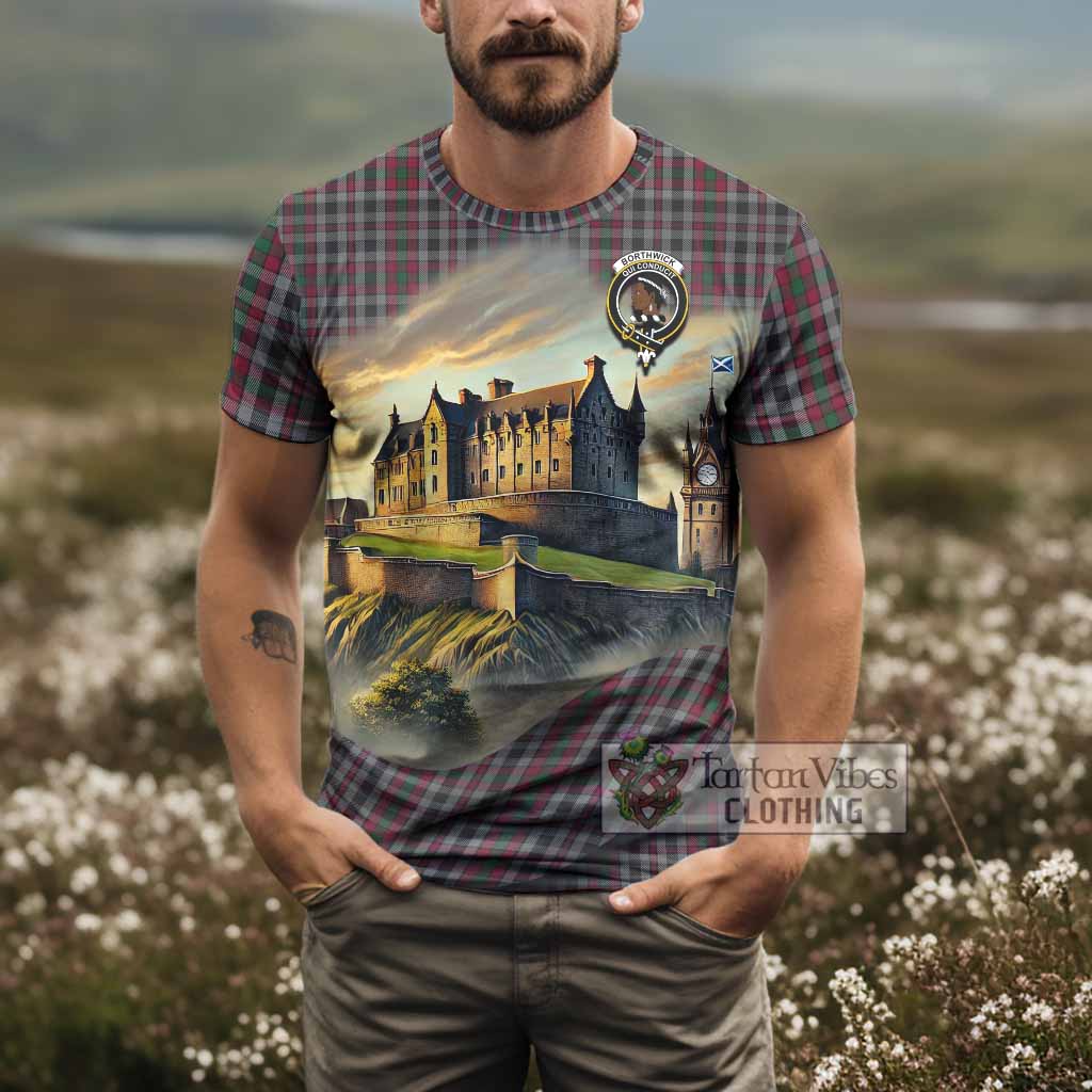 Borthwick Tartan Family Crest T-Shirt with Scottish Ancient Castle Style - Tartan Vibes Clothing