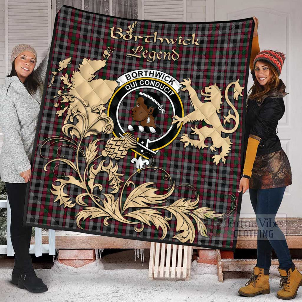 Tartan Vibes Clothing Borthwick Tartan Quilt with Family Crest and Scottish Symbol Style