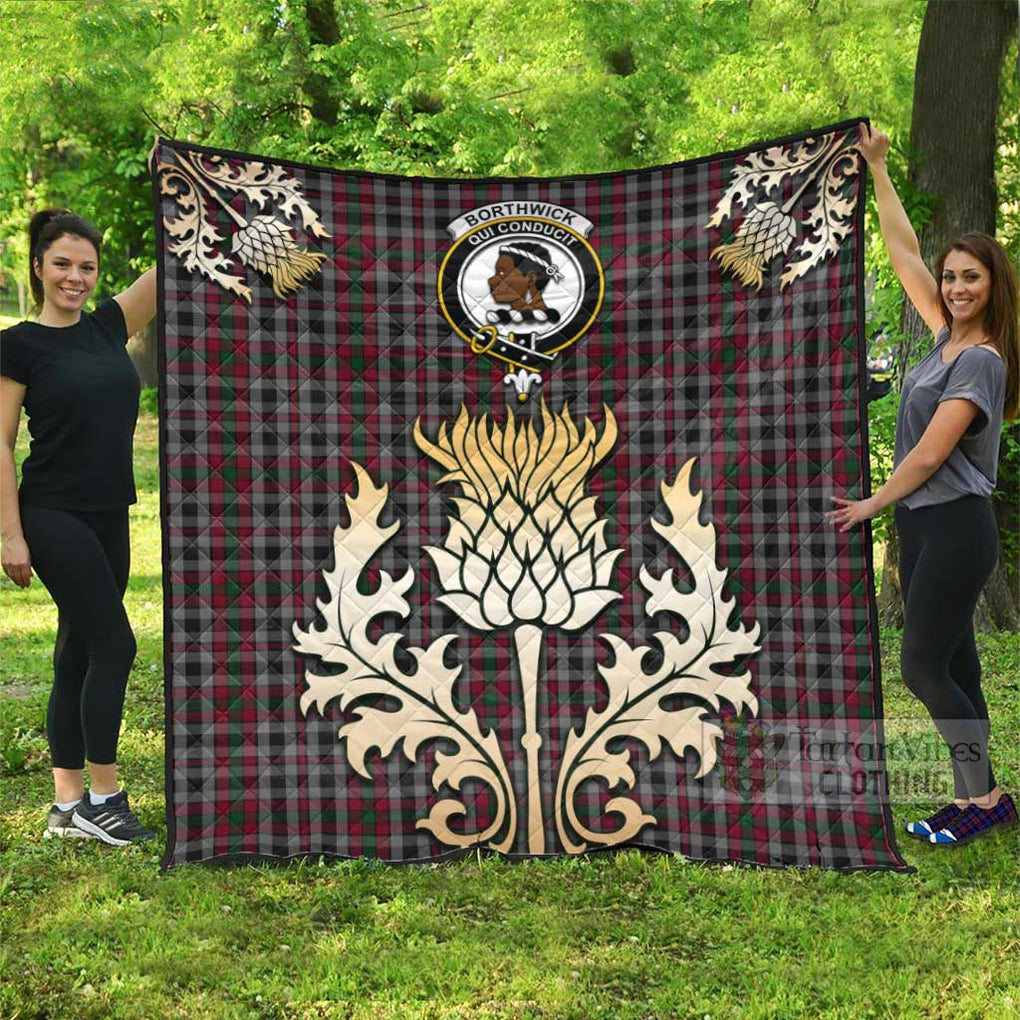 Borthwick Tartan Quilt with Family Crest and Golden Thistle Style - Tartan Vibes Clothing