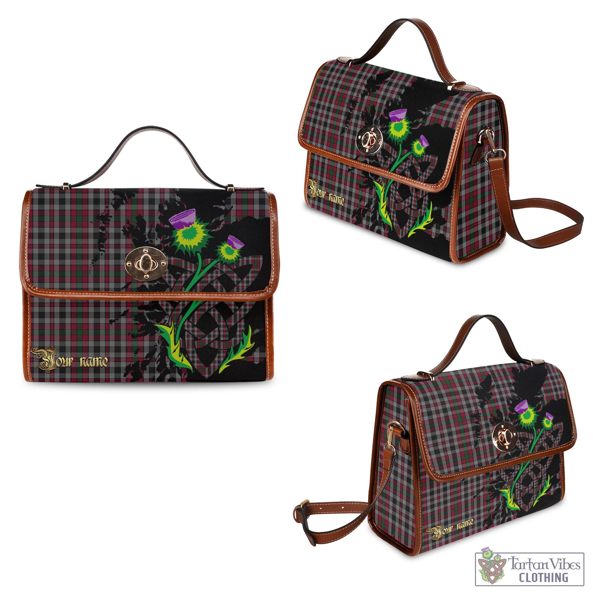 Tartan Vibes Clothing Borthwick Tartan Waterproof Canvas Bag with Scotland Map and Thistle Celtic Accents