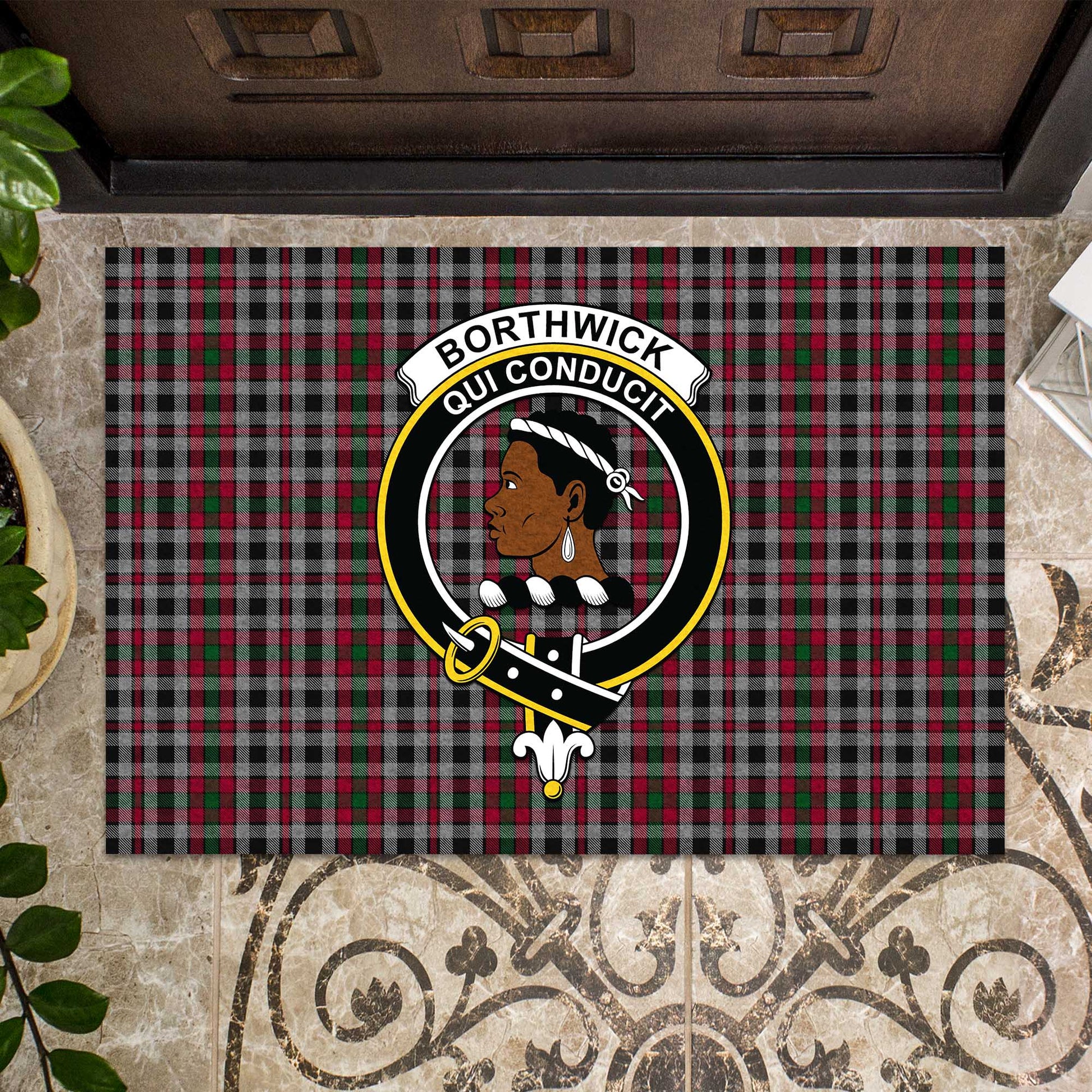 Borthwick Tartan Rubber Doormat with Family Crest - Tartan Vibes Clothing