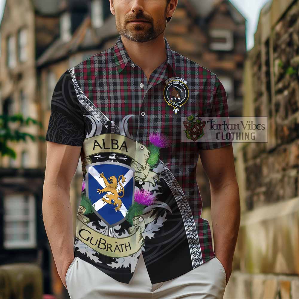 Tartan Vibes Clothing Borthwick Tartan Family Crest Short Sleeve Button Shirt Lion Rampant Royal Thistle Shield Celtic Inspired
