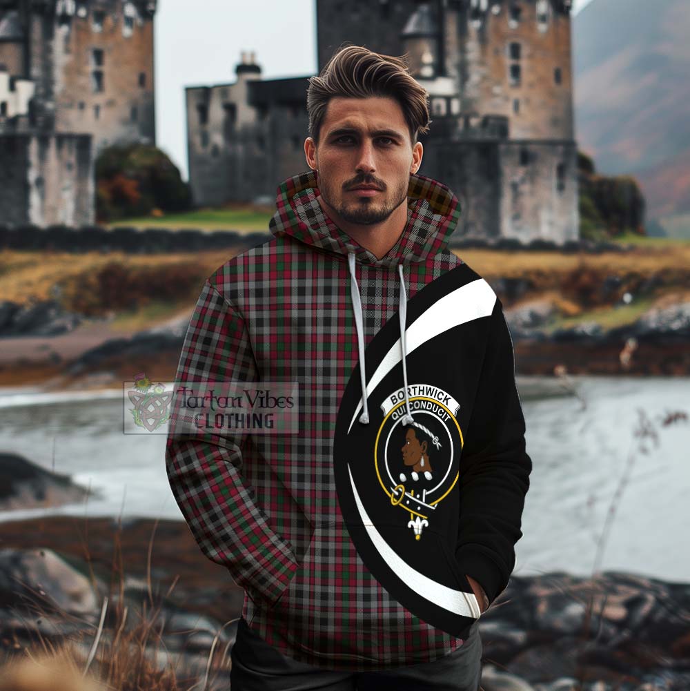 Borthwick Tartan Cotton Hoodie with Family Crest Circle Style - Tartan Vibes Clothing