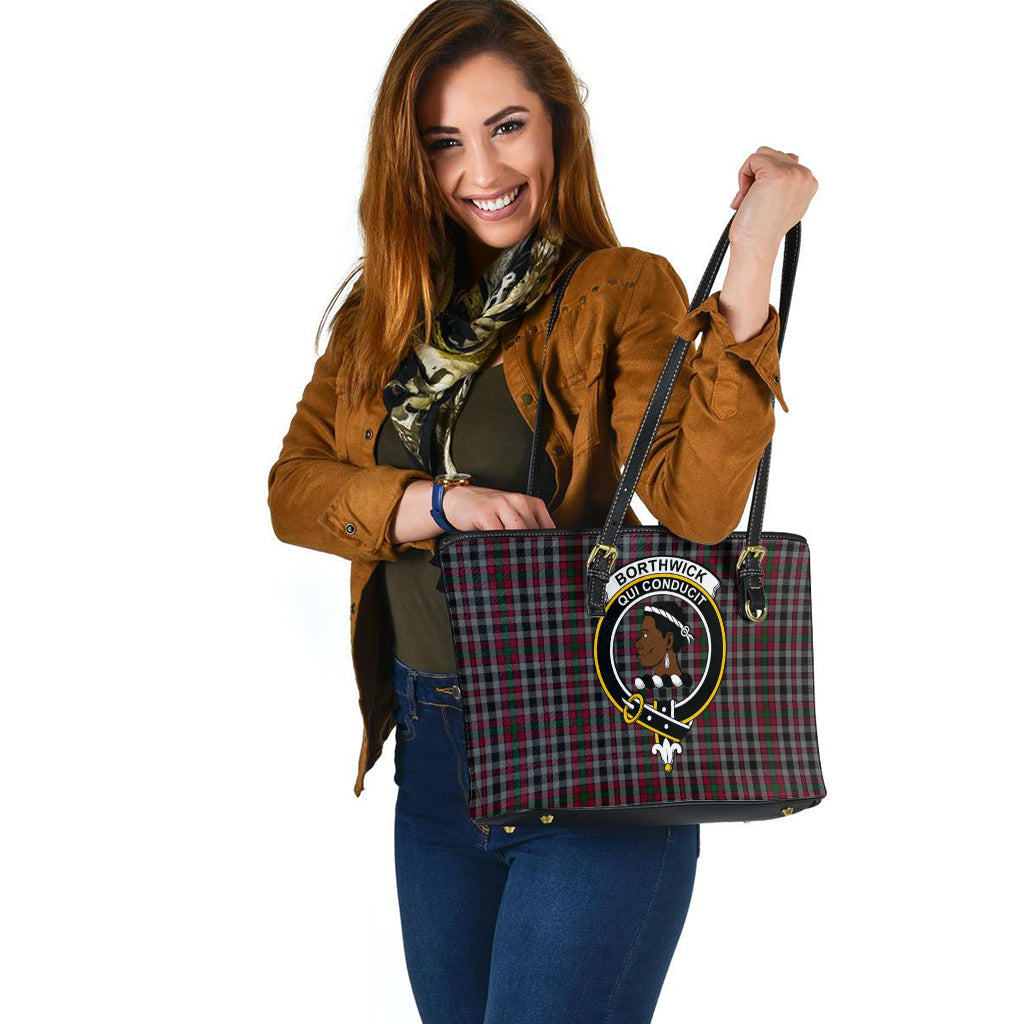 Borthwick Tartan Leather Tote Bag with Family Crest - Tartan Vibes Clothing