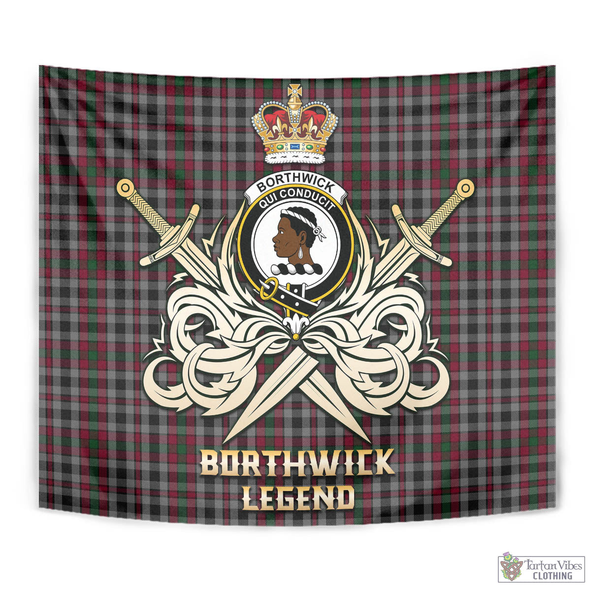 Tartan Vibes Clothing Borthwick Tartan Tapestry with Clan Crest and the Golden Sword of Courageous Legacy