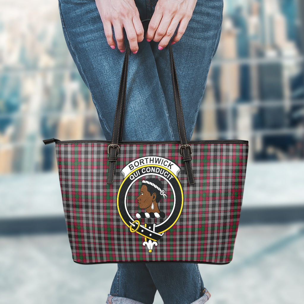 Borthwick Tartan Leather Tote Bag with Family Crest - Tartan Vibes Clothing