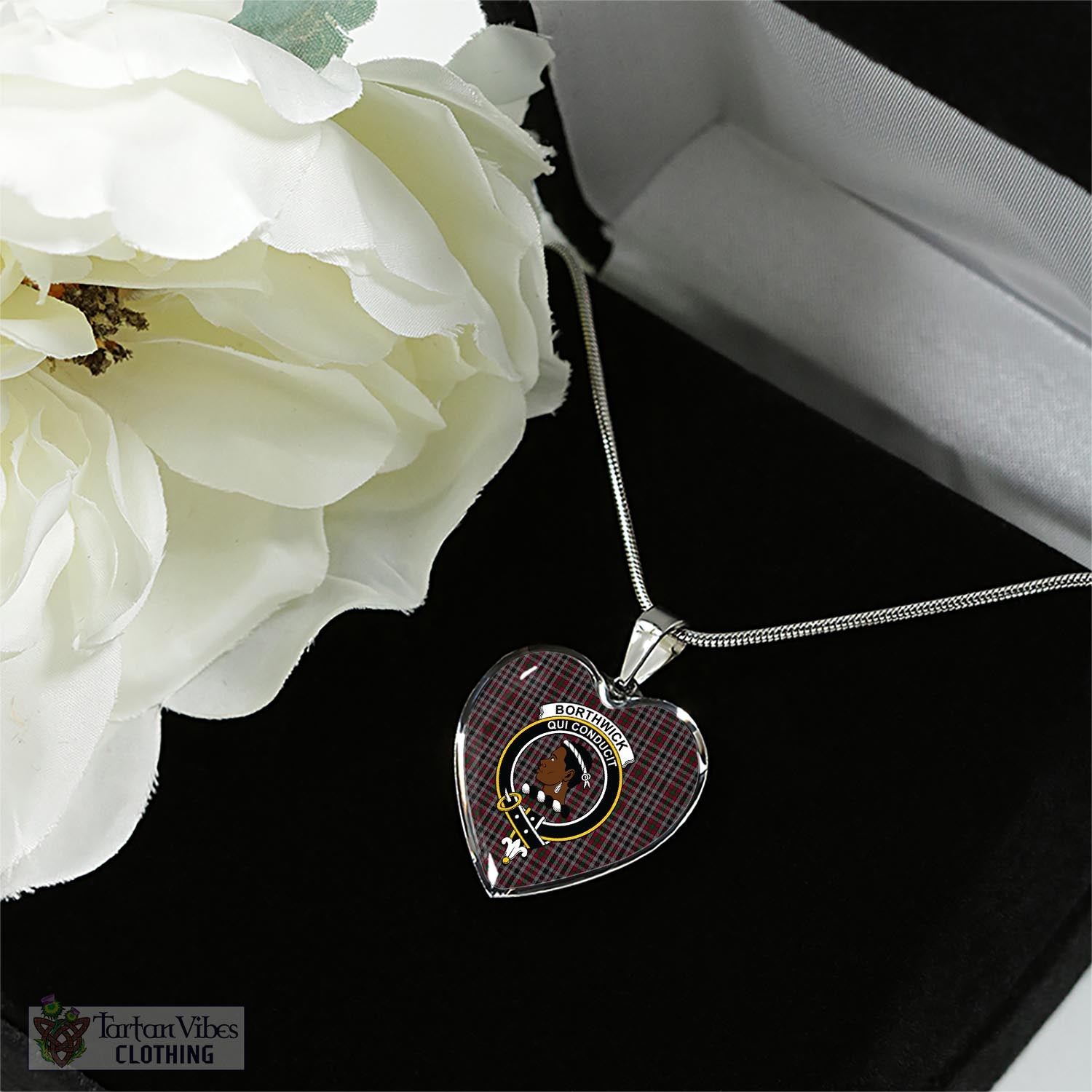 Borthwick Tartan Heart Necklace with Family Crest - Tartan Vibes Clothing