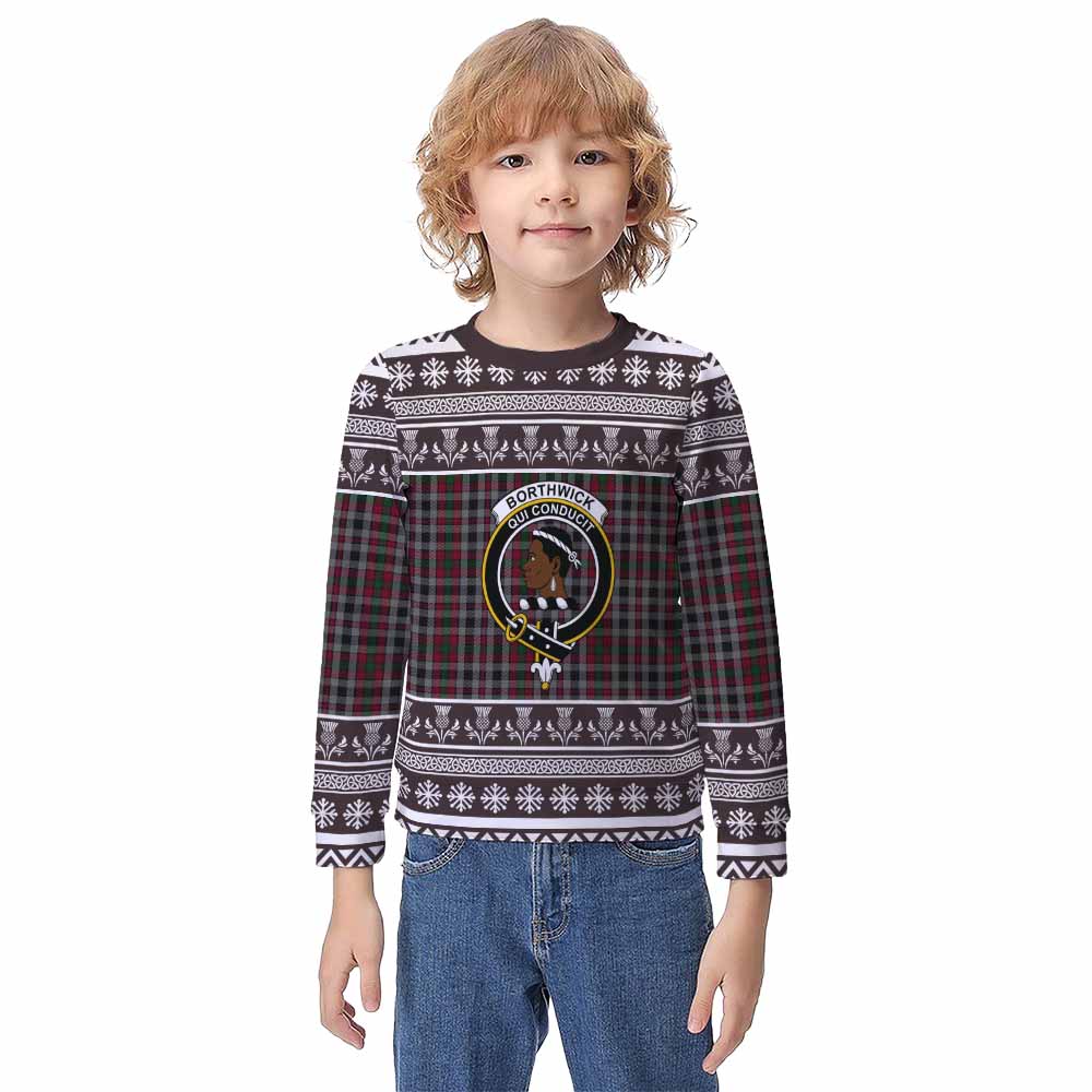 Borthwick Clan Tartan Christmas Kid Ugly Sweatshirt with Family Crest - Tartan Vibes Clothing
