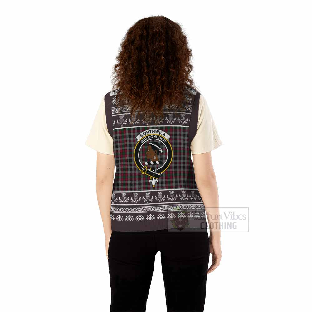 Borthwick Clan Tartan Christmas Knitted V-Neck Vest with Family Crest - Tartan Vibes Clothing