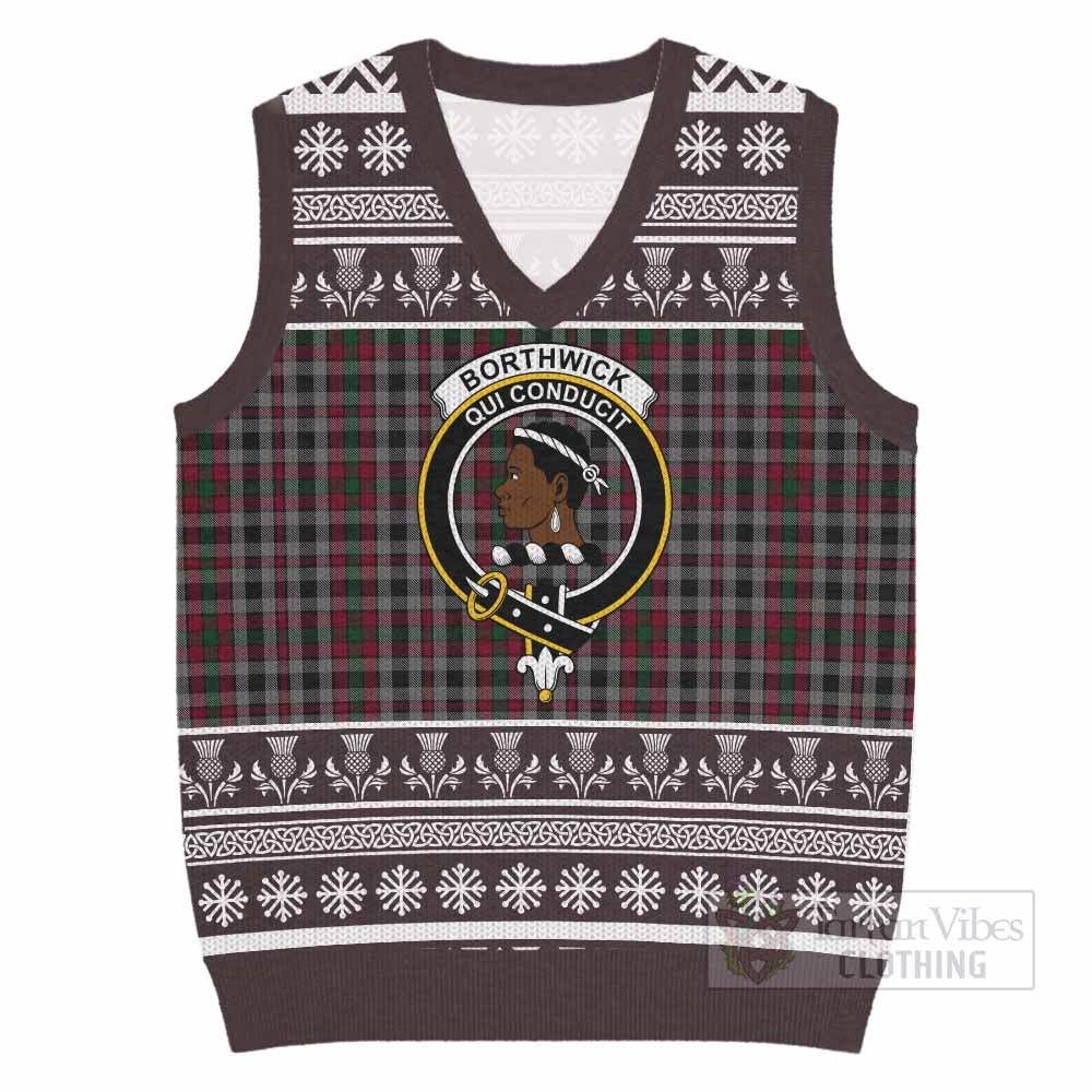 Borthwick Clan Tartan Christmas Knitted V-Neck Vest with Family Crest - Tartan Vibes Clothing