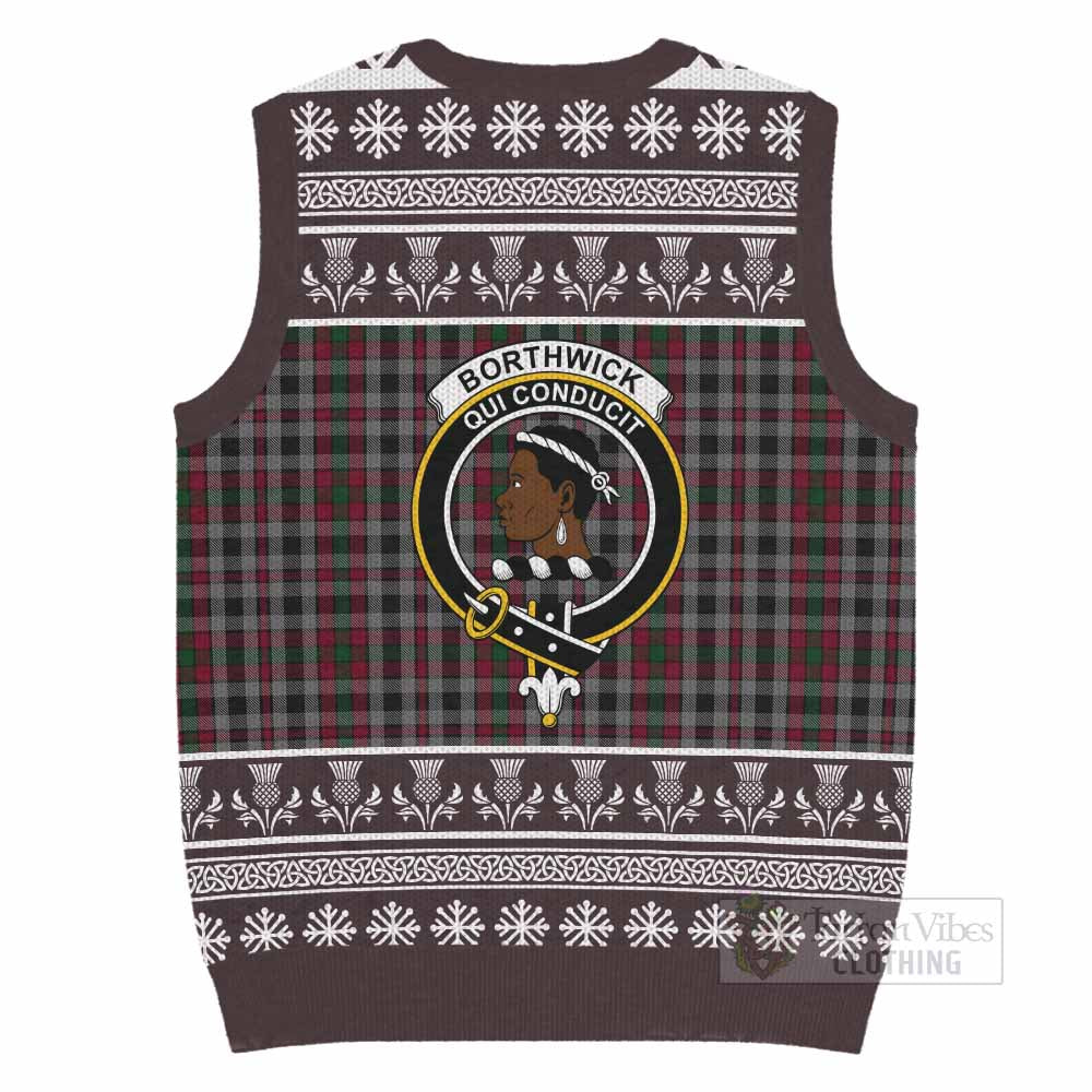 Borthwick Clan Tartan Christmas Knitted V-Neck Vest with Family Crest - Tartan Vibes Clothing