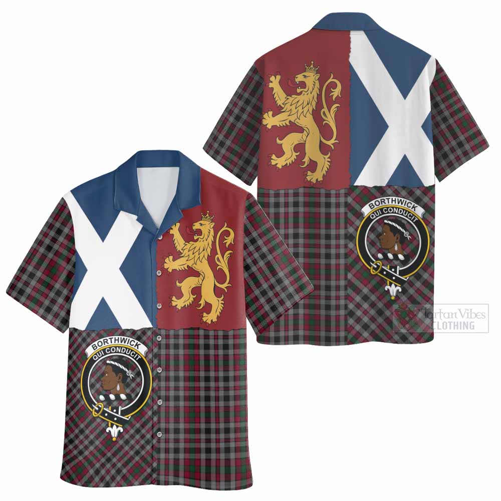 Borthwick Crest Tartan Hawaiian Shirt with Lion Rampant Saltire Style