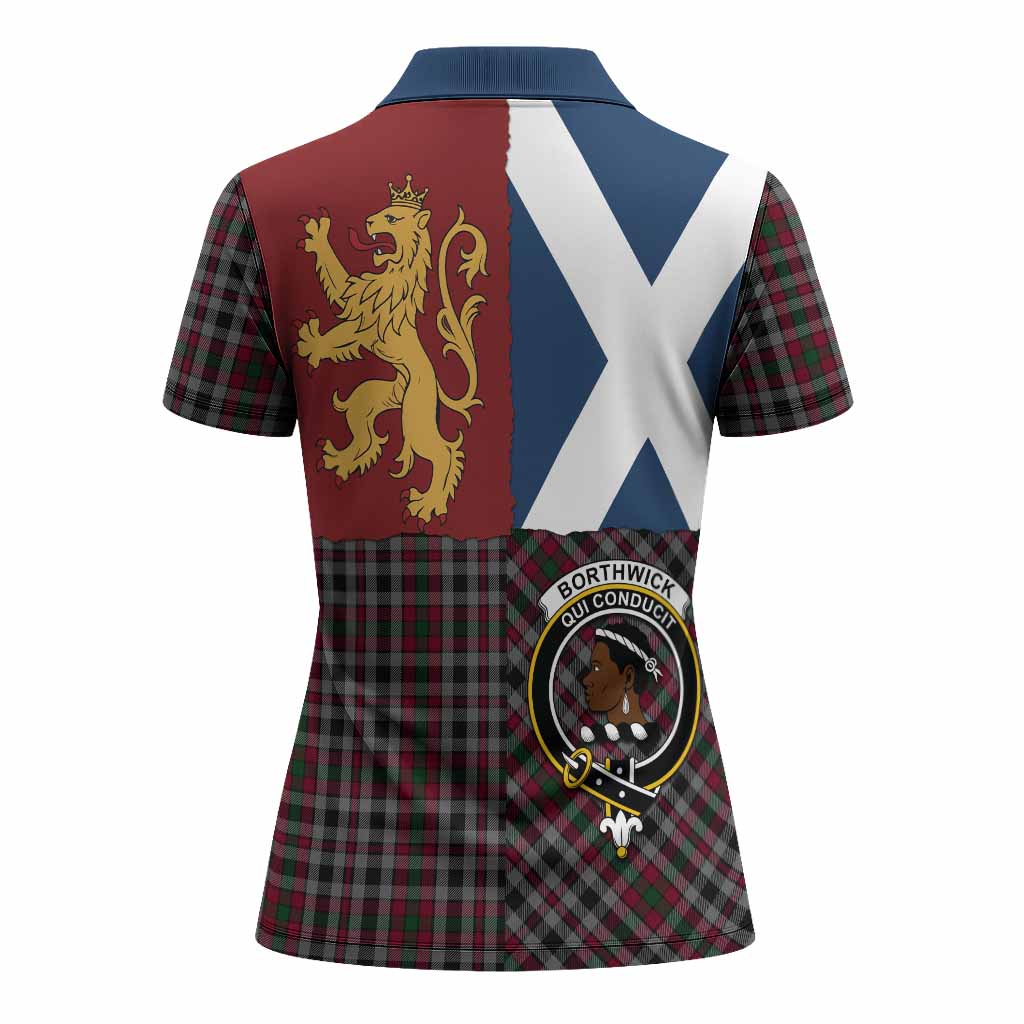 Borthwick Crest Tartan Women Polo Shirt with Lion Rampant Saltire Style