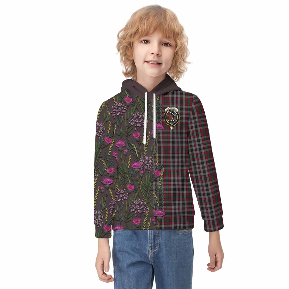 Borthwick Family Crest Tartan Kid Hoodie Scottish Thistle Flower Pattern Half Style - Tartan Vibes Clothing