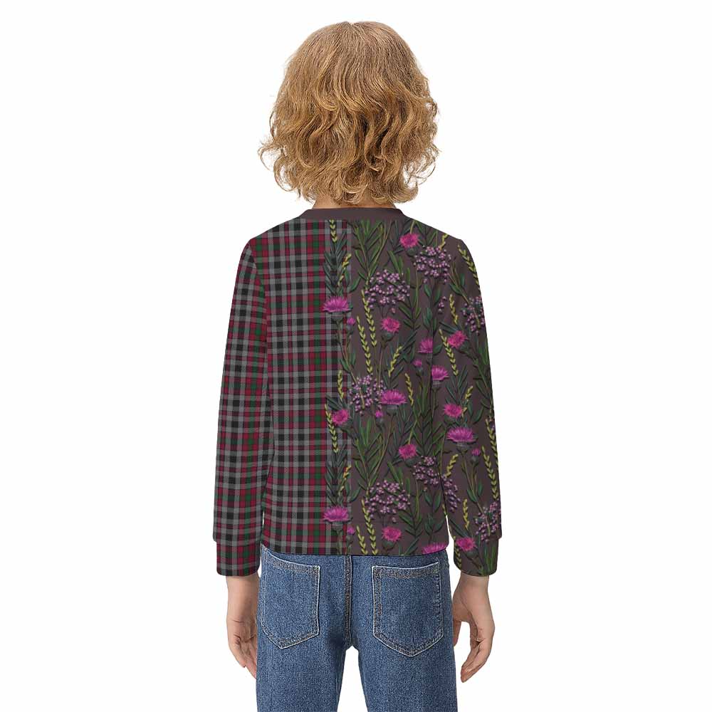 Borthwick Family Crest Tartan Kid Knitted Sweatshirt Scottish Thistle Flower Pattern Half Style - Tartan Vibes Clothing