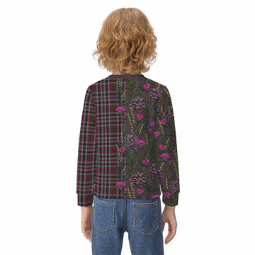 Borthwick Family Crest Tartan Kid Knitted Sweatshirt Scottish Thistle Flower Pattern Half Style - Tartan Vibes Clothing