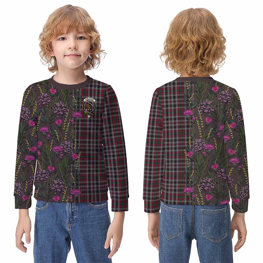 Borthwick Family Crest Tartan Kid Knitted Sweatshirt Scottish Thistle Flower Pattern Half Style - Tartan Vibes Clothing