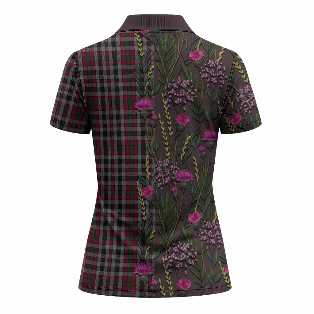 Borthwick Family Crest Tartan Women Polo Shirt Scottish Thistle Flower Pattern Half Style - Tartan Vibes Clothing