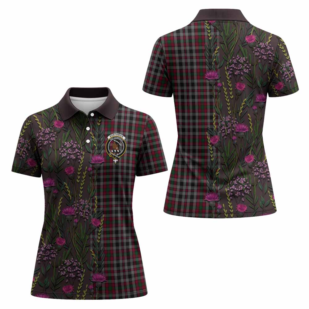 Borthwick Family Crest Tartan Women Polo Shirt Scottish Thistle Flower Pattern Half Style - Tartan Vibes Clothing