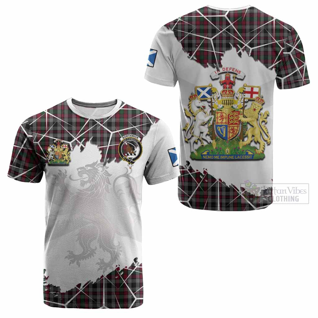 Borthwick Tartan Cotton T-shirt with Family Crest and Lion Rampant Grunge Style