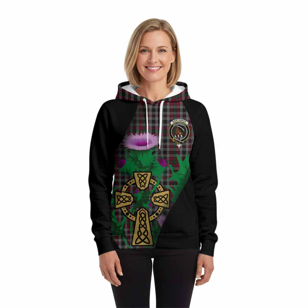 Borthwick Tartan Crest Hoodie Celtic Cross Thistle Flowers