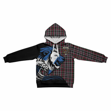 Borthwick Tartan Crest Kid Hoodie Scottish Golden Lions Wave Flow