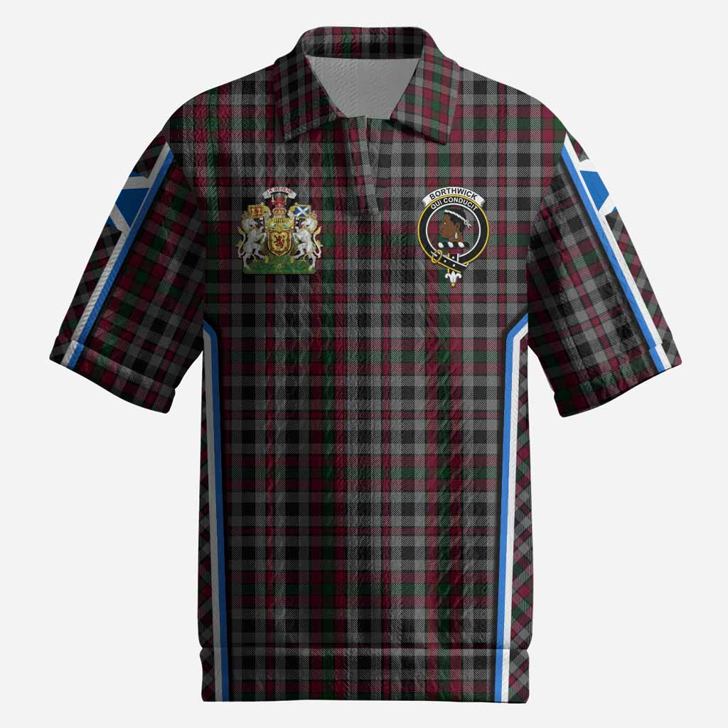 Borthwick Tartan Crest Men’s Polo Sweater Top Scotland Coat of Arm Flag Style