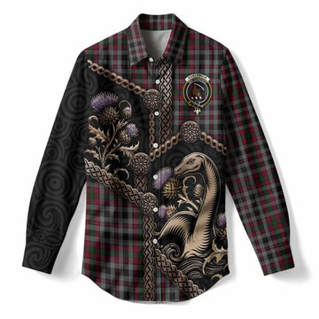 Borthwick Tartan Crest Women Casual Shirt Scottish Thistle Loch Ness Monster