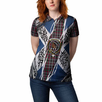 Borthwick Tartan Crest Women Polo Shirt Scotland Flag Ripped Tribal Design