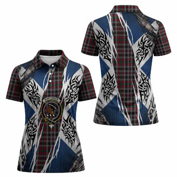 Borthwick Tartan Crest Women Polo Shirt Scotland Flag Ripped Tribal Design