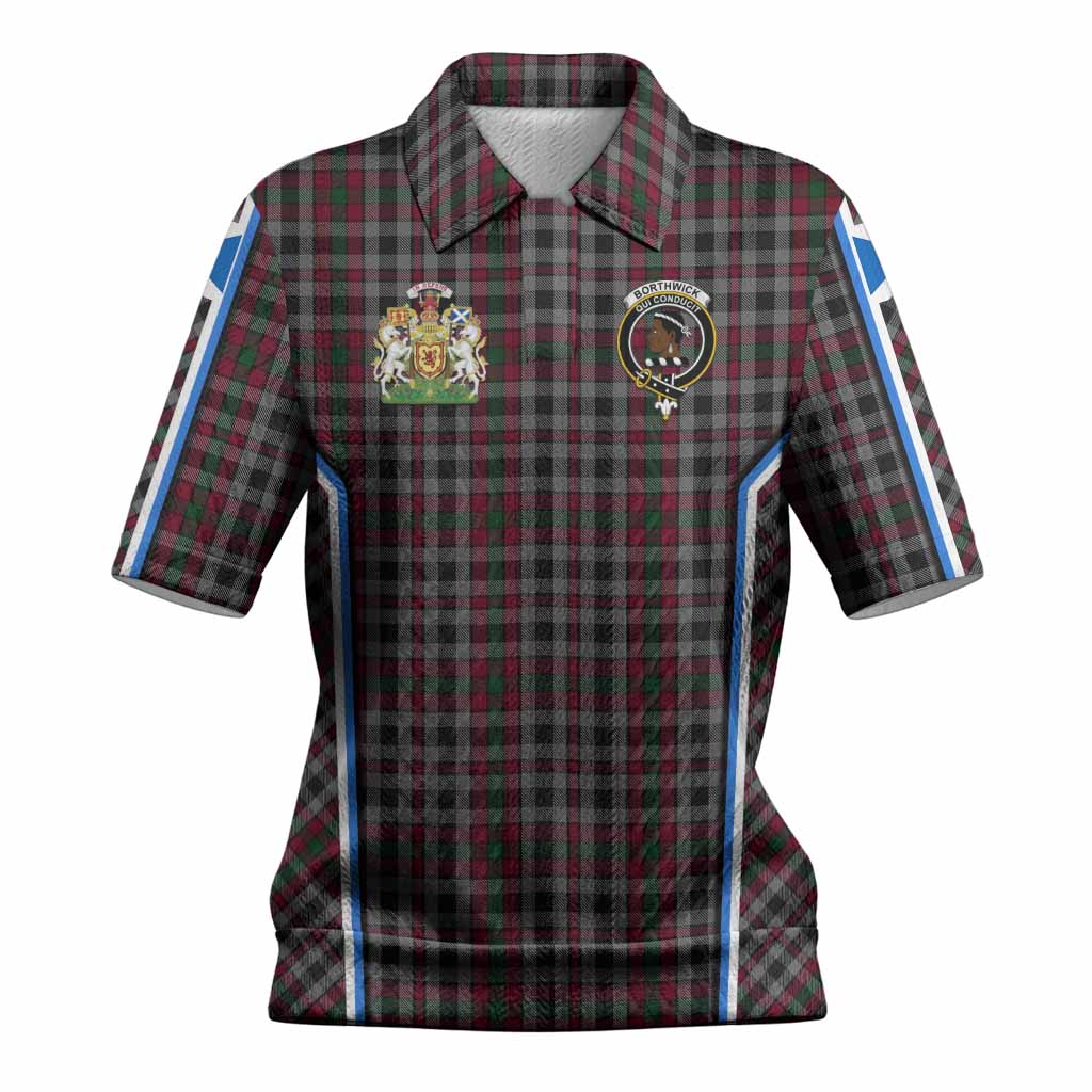 Borthwick Tartan Crest Women’s Polo Sweater Top Scotland Coat of Arm Flag Style