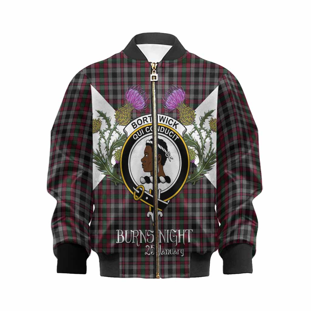 Borthwick Tartan Family Crest Kid Bomber Jacket Scottish Burns Night Thistle Floral