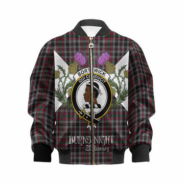 Borthwick Tartan Family Crest Kid Bomber Jacket Scottish Burns Night Thistle Floral