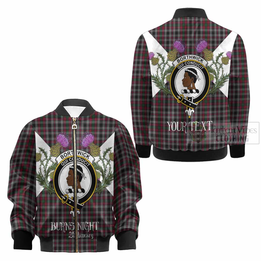 Borthwick Tartan Family Crest Kid Bomber Jacket Scottish Burns Night Thistle Floral