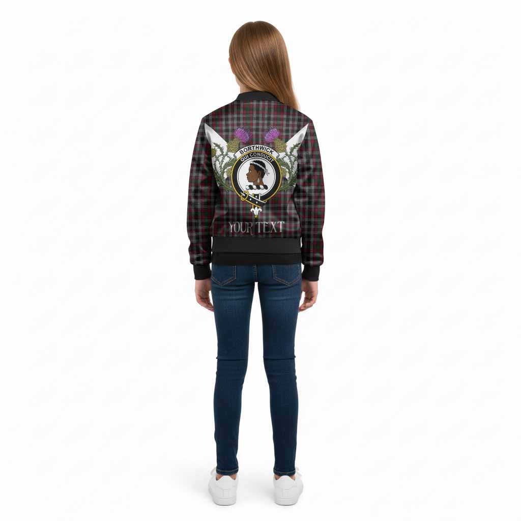 Borthwick Tartan Family Crest Kid Bomber Jacket Scottish Burns Night Thistle Floral