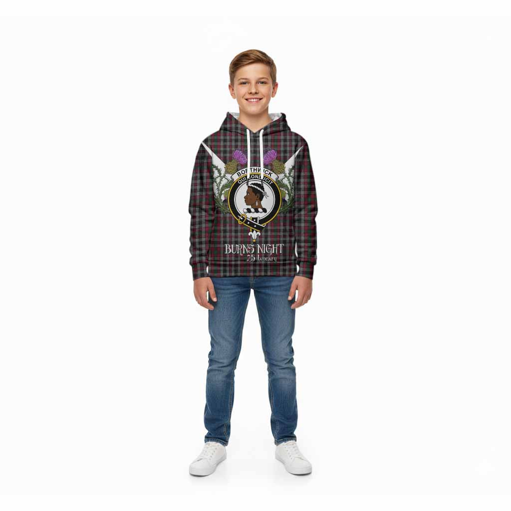 Borthwick Tartan Family Crest Kid Hoodie Scottish Burns Night Thistle Floral