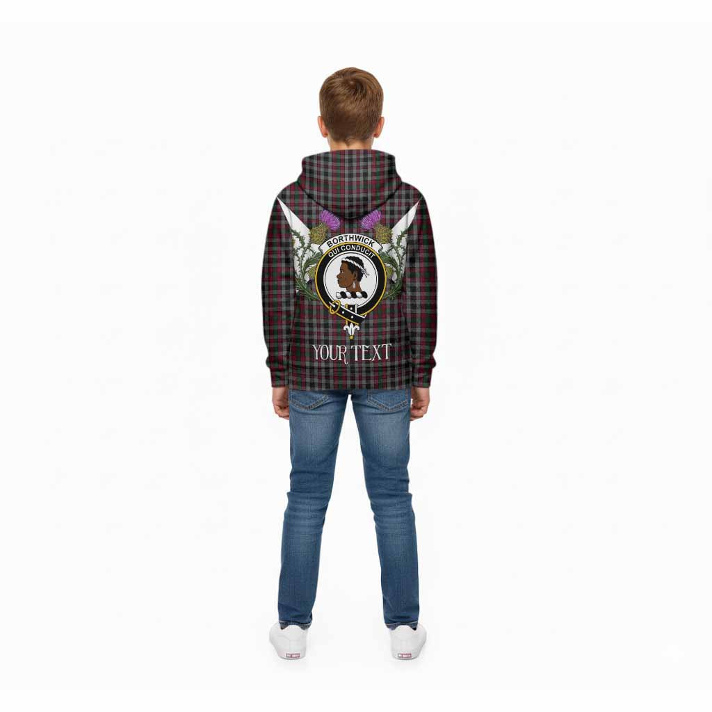 Borthwick Tartan Family Crest Kid Hoodie Scottish Burns Night Thistle Floral