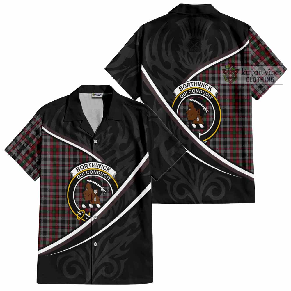 Borthwick Tartan Family Crest Short Sleeve Button Shirt Celtic Scottish Thistle Floral - Tartan Vibes Clothing