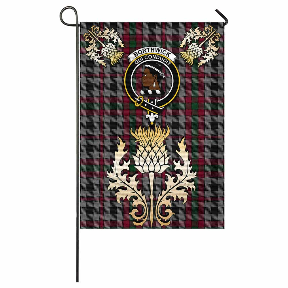 Borthwick Tartan Garden Flag with Golden Regal Scottish Thistle Emblem - Tartan Vibes Clothing