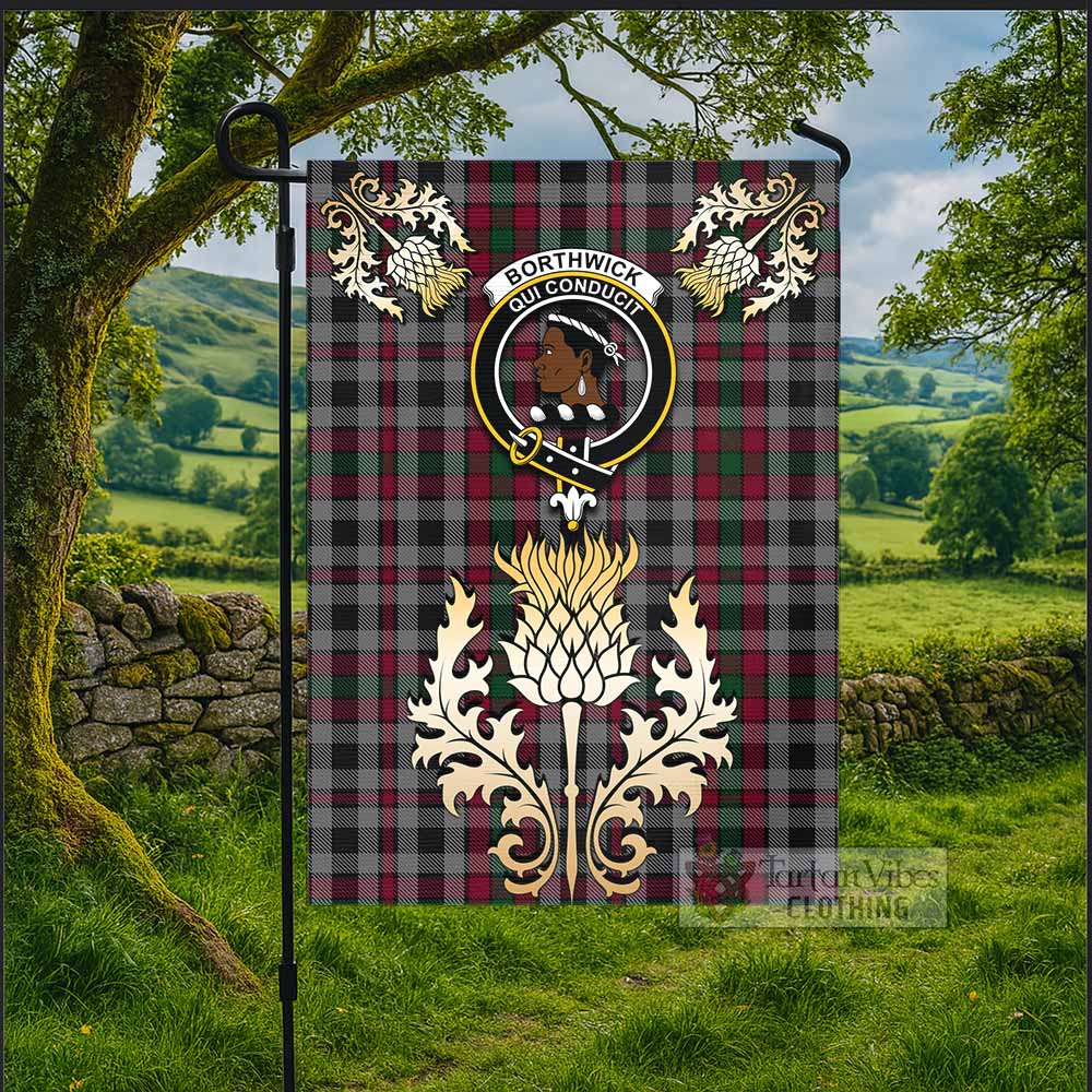 Borthwick Tartan Garden Flag with Golden Regal Scottish Thistle Emblem - Tartan Vibes Clothing