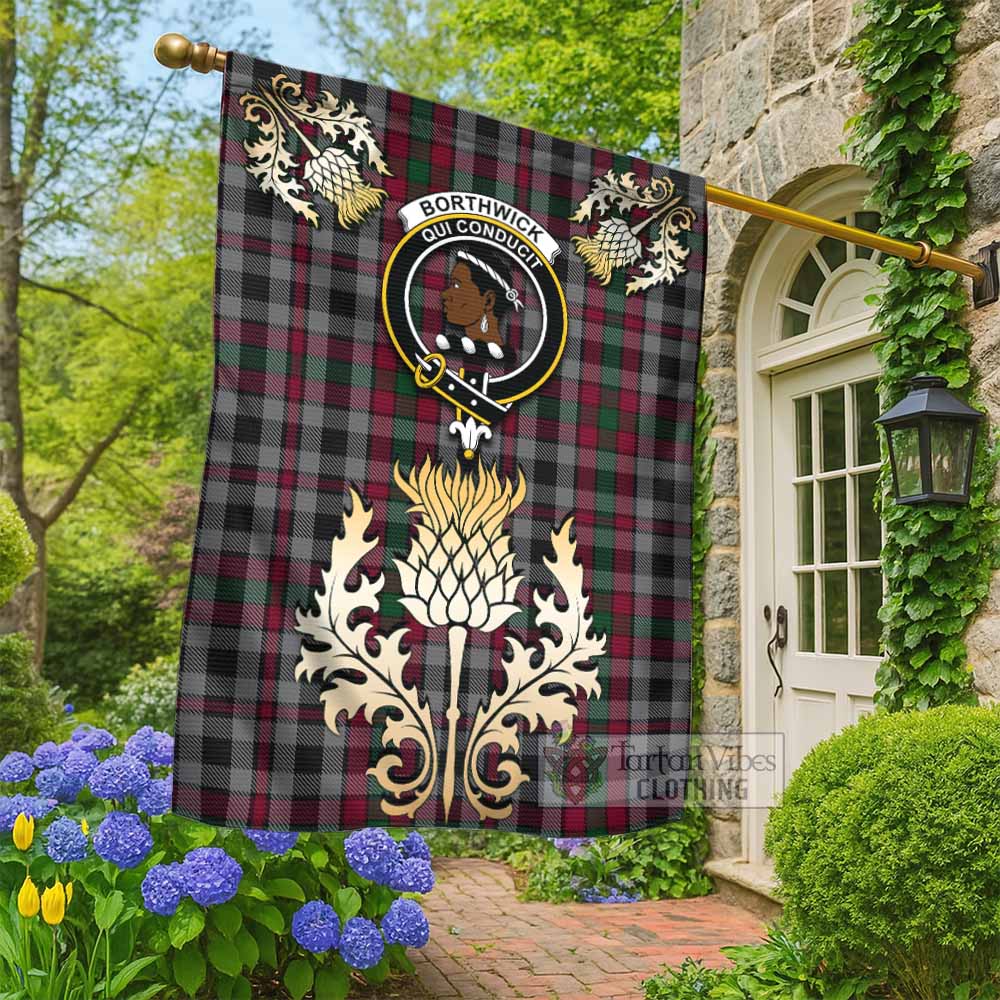 Borthwick Tartan Garden Flag with Golden Regal Scottish Thistle Emblem - Tartan Vibes Clothing