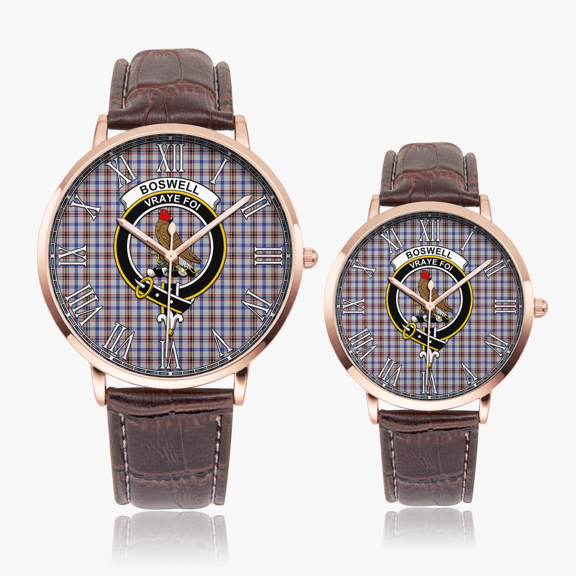 Boswell Tartan Family Crest Leather Strap Quartz Watch - Tartan Vibes Clothing