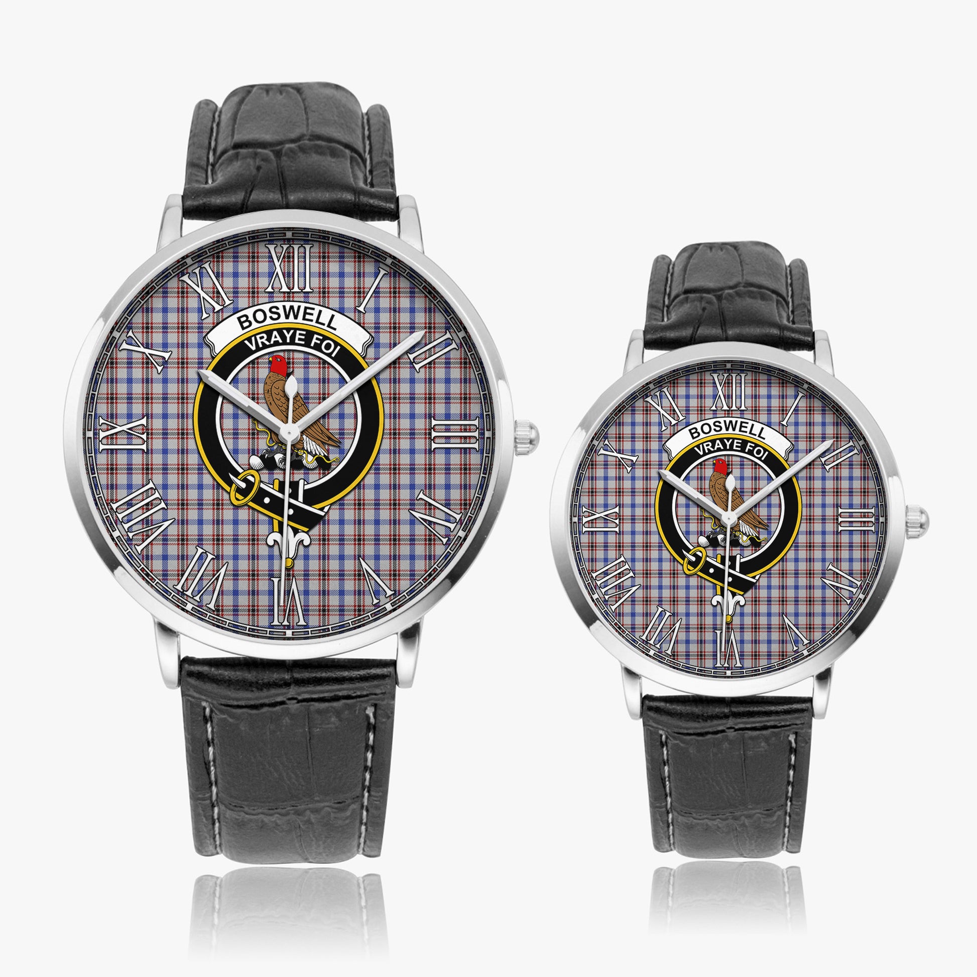 Boswell Tartan Family Crest Leather Strap Quartz Watch - Tartan Vibes Clothing