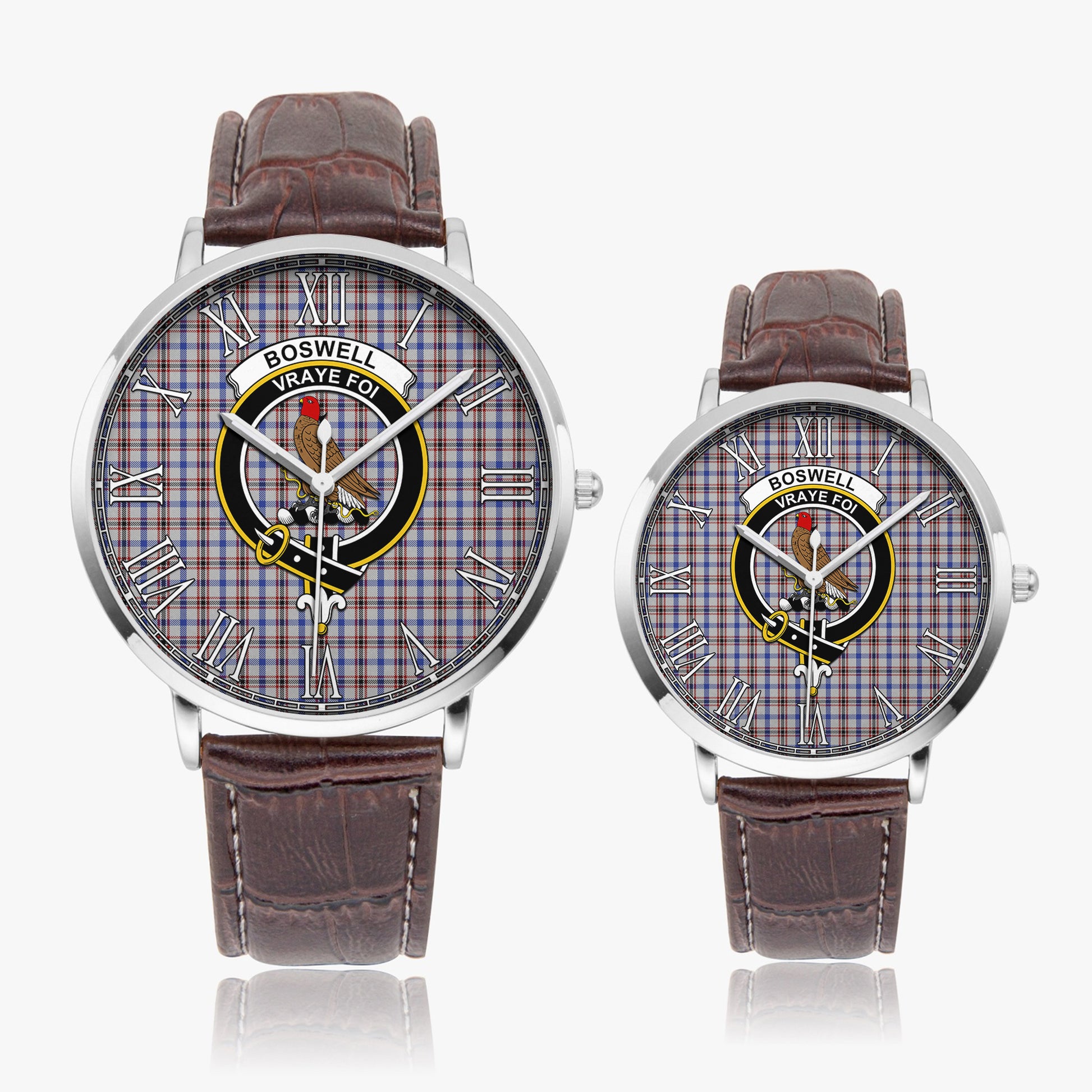Boswell Tartan Family Crest Leather Strap Quartz Watch - Tartan Vibes Clothing
