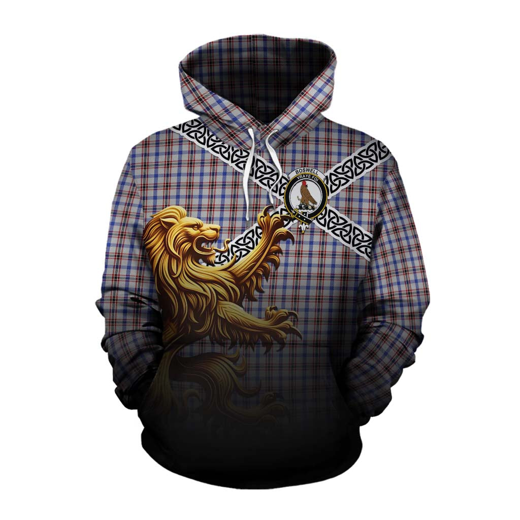 Boswell Crest Tartan Cotton Hoodie with Golden Lion Emblem Celtic Style Pullover Hoodie XS - Tartan Vibes Clothing
