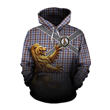 Boswell Crest Tartan Cotton Hoodie with Golden Lion Emblem Celtic Style Pullover Hoodie XS - Tartan Vibes Clothing