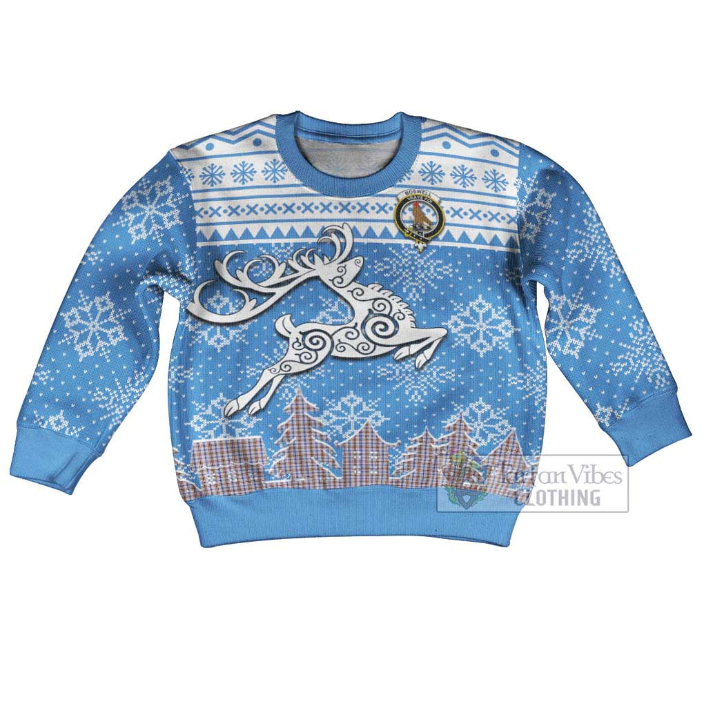 Boswell Clan Christmas Kid Ugly Sweater with Tartan and Celtic Reindeer Style Kid - Tartan Vibes Clothing