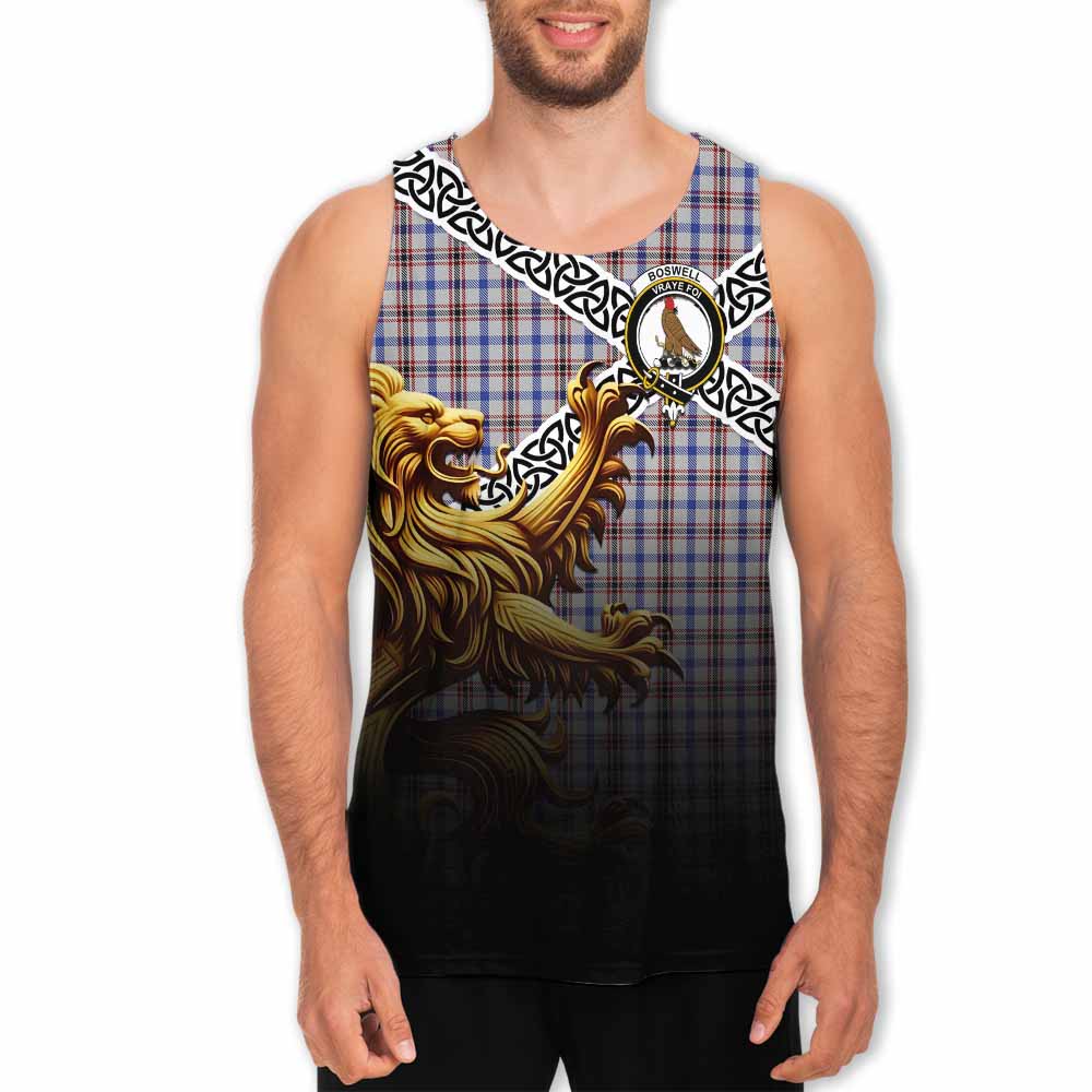 Boswell Crest Tartan Men's Tank Top with Golden Lion Emblem Celtic Style Men - Tartan Vibes Clothing